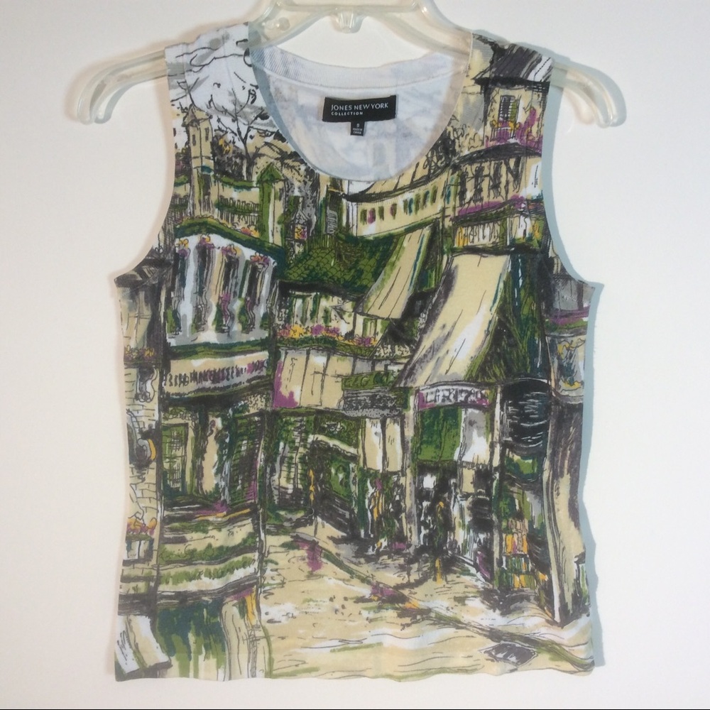 Jones New York Collection All Over Artsy Graphic Tank Sleeveless Knit Pullover